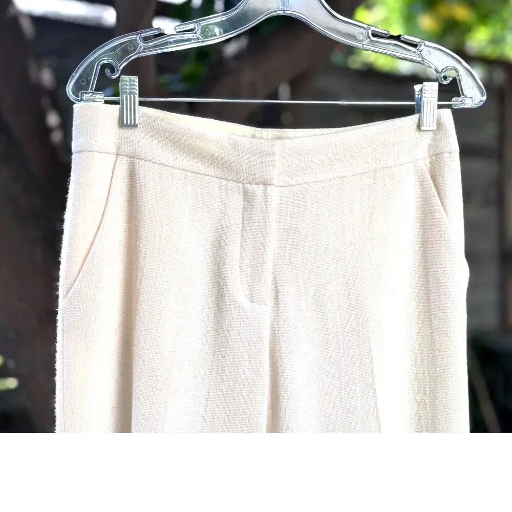 Tory Burch Cream Wool Viscose Angora Textured MidRise Wide Leg Pant Smaller SZ 6